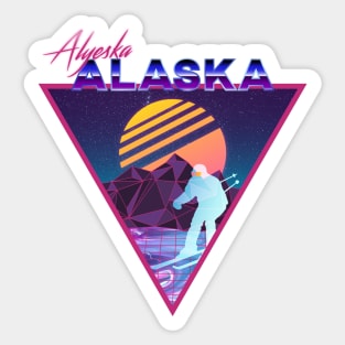 Retro Vaporwave Ski Mountain | Alyeska Alaska | Shirts, Stickers, and More! Sticker